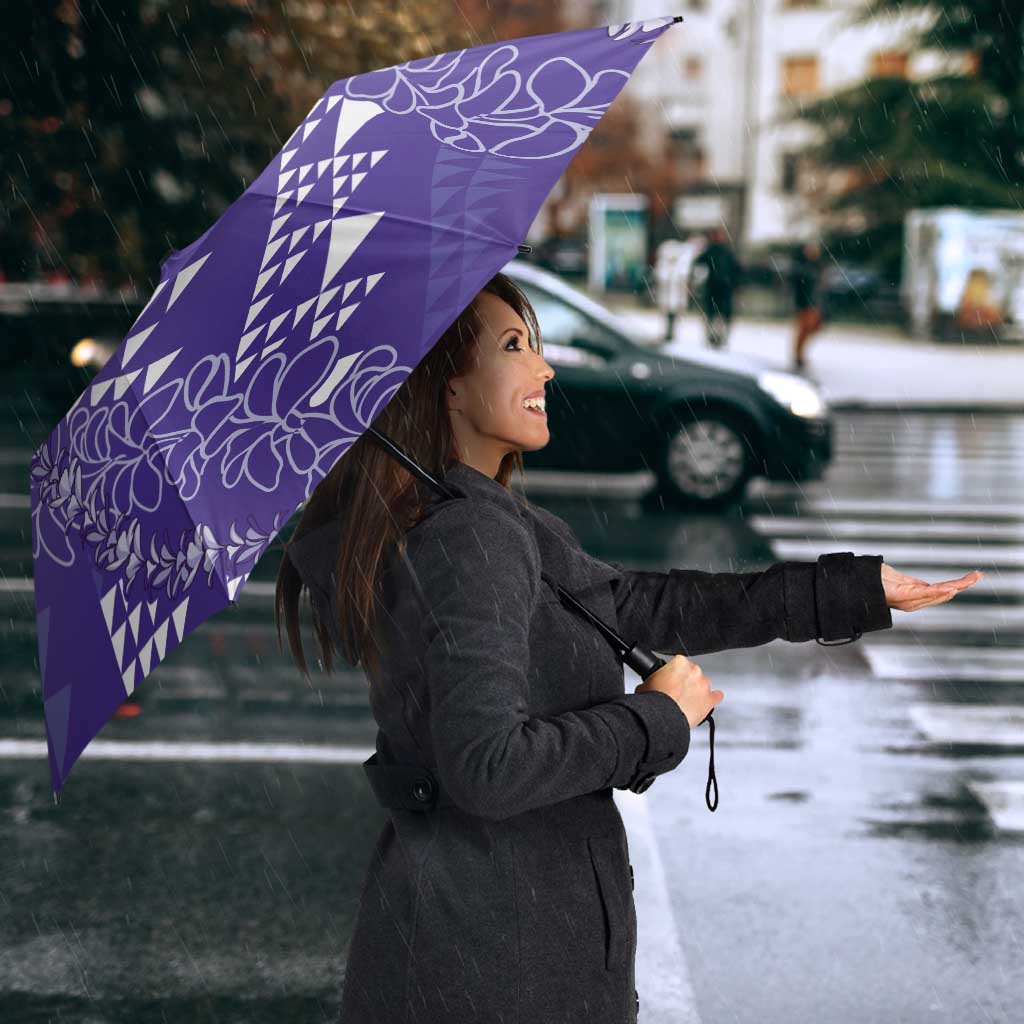 Hawaii Lavender Kapa Umbrella Vintage 'Ohe Kāpala Motifs Mix Plumeria Leis