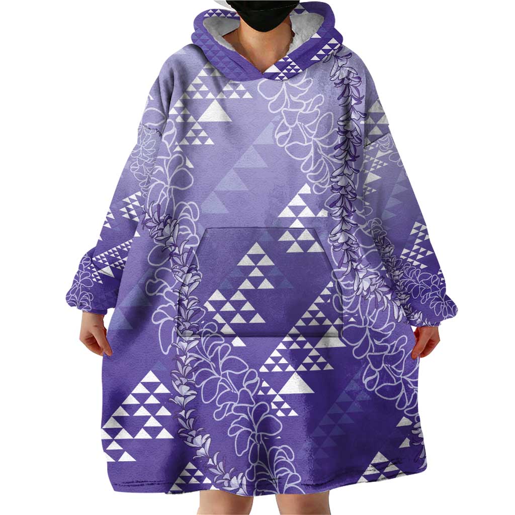 Hawaii Lavender Kapa Wearable Blanket Hoodie Vintage 'Ohe Kāpala Motifs Mix Plumeria Leis LT7 - Polynesian Pride