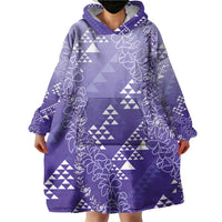 Hawaii Lavender Kapa Wearable Blanket Hoodie Vintage 'Ohe Kāpala Motifs Mix Plumeria Leis LT7 - Polynesian Pride