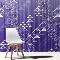 Hawaii Lavender Kapa Window Curtain Vintage 'Ohe Kāpala Motifs Mix Plumeria Leis