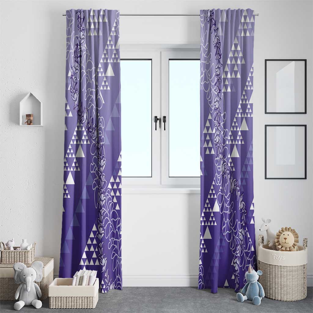 Hawaii Lavender Kapa Window Curtain Vintage 'Ohe Kāpala Motifs Mix Plumeria Leis