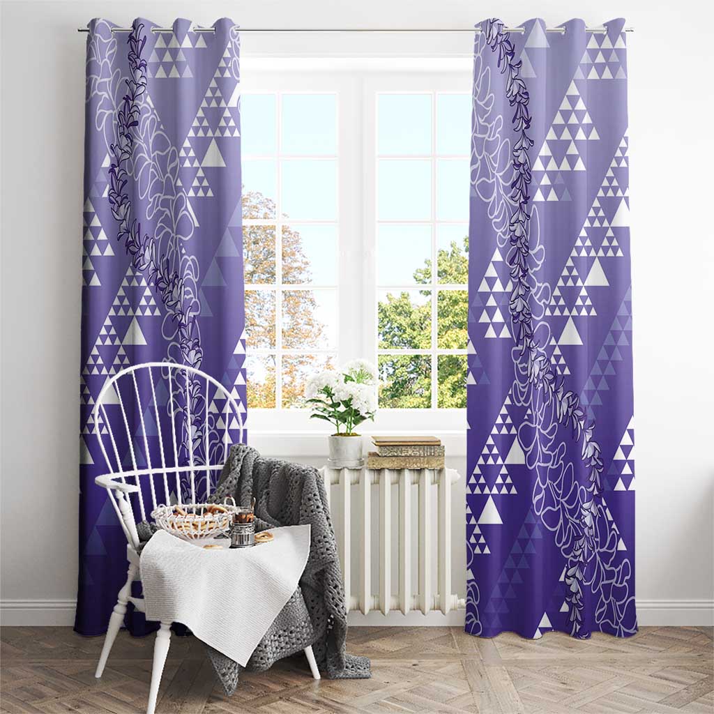 Hawaii Lavender Kapa Window Curtain Vintage 'Ohe Kāpala Motifs Mix Plumeria Leis