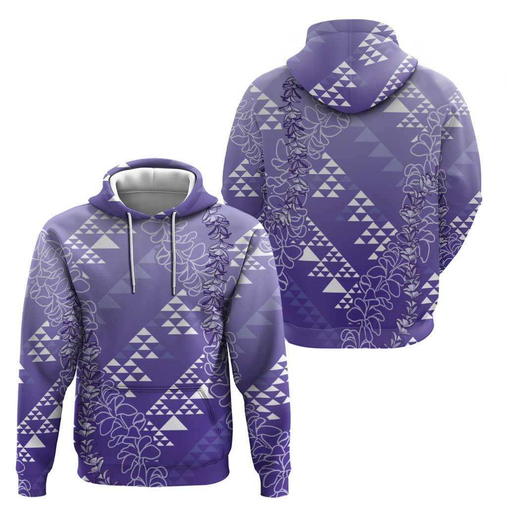 Hawaii Lavender Kapa Zip Hoodie Vintage 'Ohe Kāpala Motifs Mix Plumeria Leis LT7 - Polynesian Pride