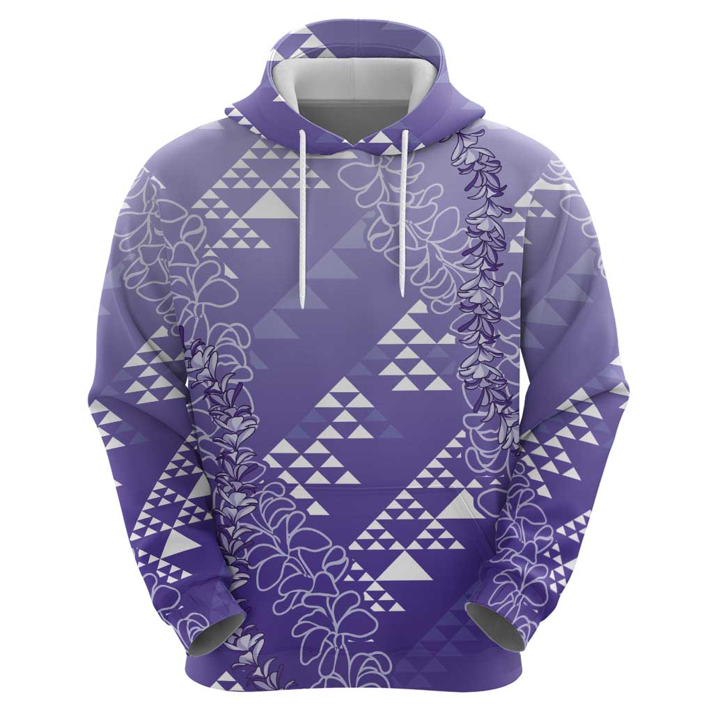 Hawaii Lavender Kapa Zip Hoodie Vintage 'Ohe Kāpala Motifs Mix Plumeria Leis LT7 - Polynesian Pride