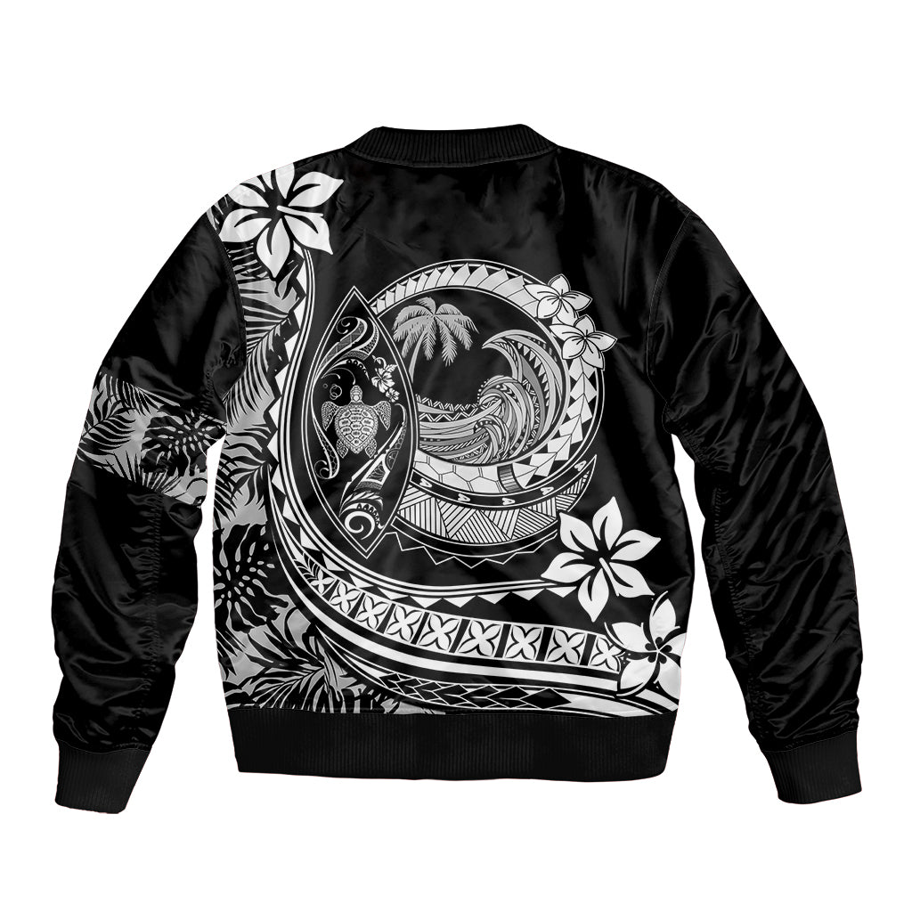 Polynesian Plumeria Sleeve Zip Bomber Jacket Ride The Waves - Black LT7 - Polynesian Pride