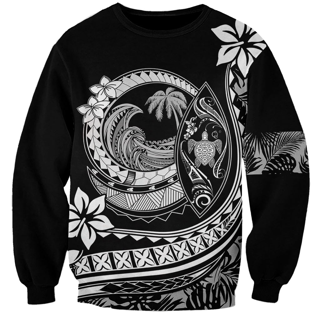 Polynesian Plumeria Sweatshirt Ride The Waves - Black LT7 Unisex Black - Polynesian Pride