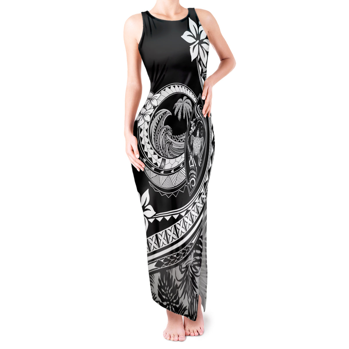 Polynesian Plumeria Tank Maxi Dress Ride The Waves - Black LT7 Women Black - Polynesian Pride