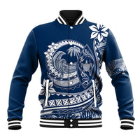 Polynesian Plumeria Baseball Jacket Ride The Waves - Navy Blue LT7 Unisex Navy Blue - Polynesian Pride