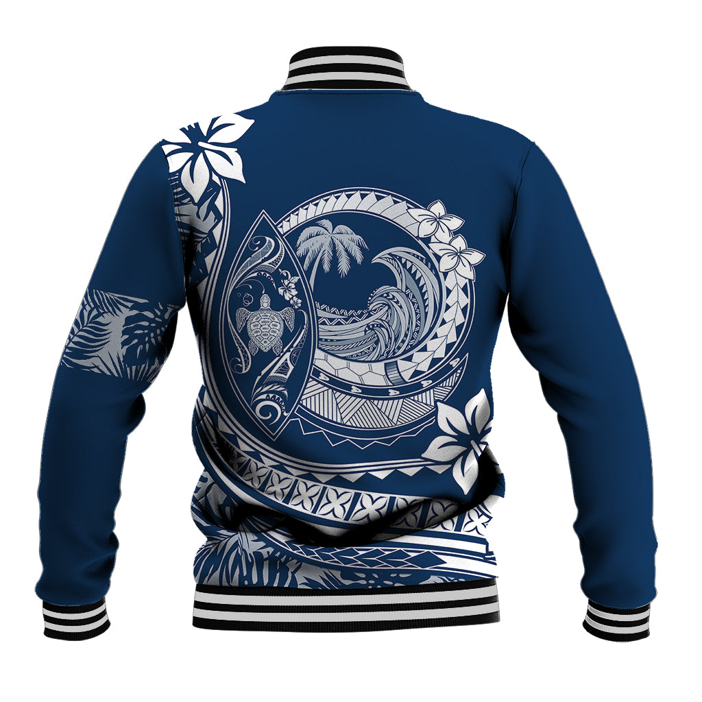 Polynesian Plumeria Baseball Jacket Ride The Waves - Navy Blue LT7 - Polynesian Pride