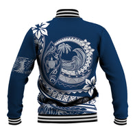 Polynesian Plumeria Baseball Jacket Ride The Waves - Navy Blue LT7 - Polynesian Pride