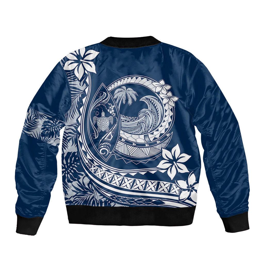 Polynesian Plumeria Bomber Jacket Ride The Waves - Navy Blue LT7 - Polynesian Pride