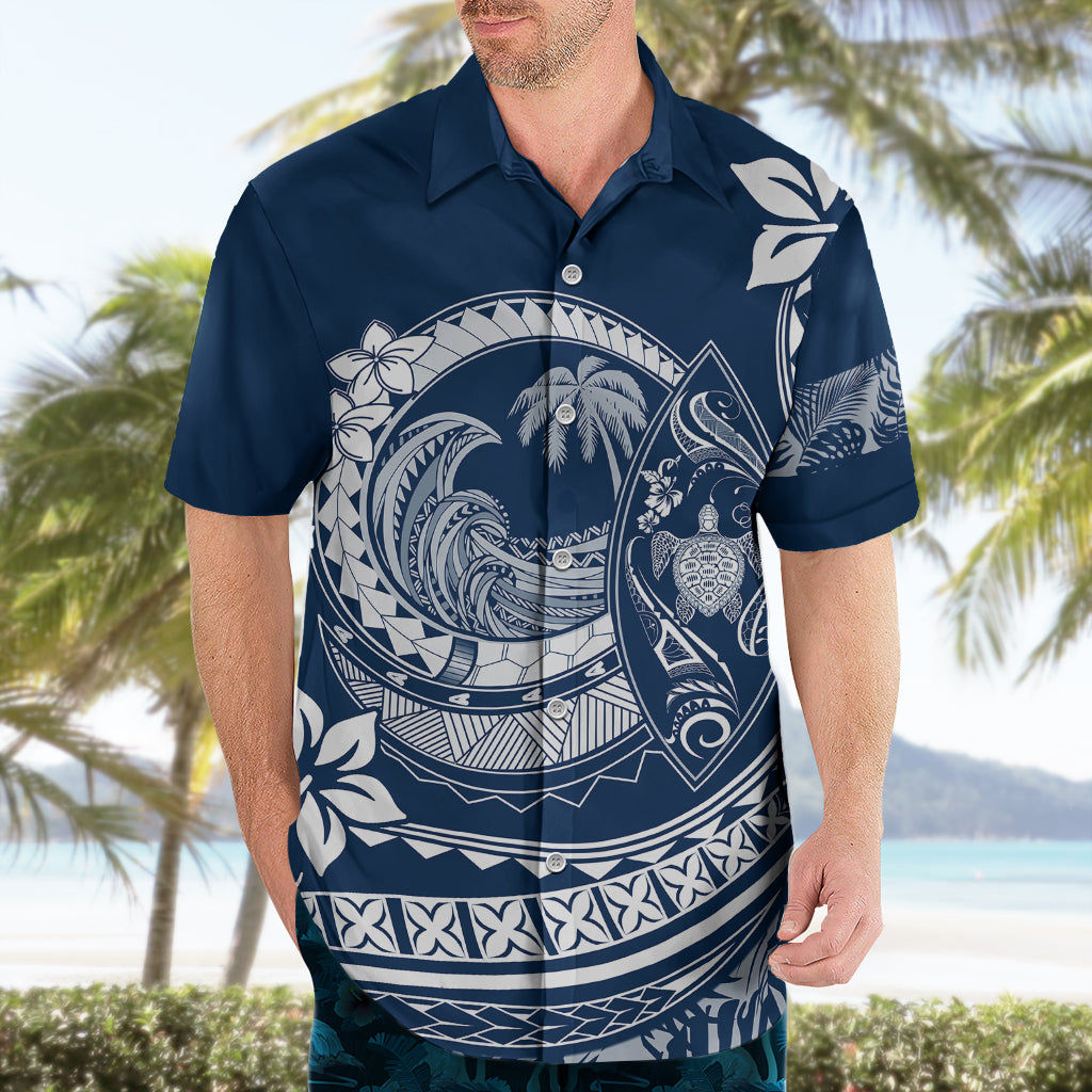 Polynesian Plumeria Hawaiian Shirt Ride The Waves - Navy Blue LT7 - Polynesian Pride