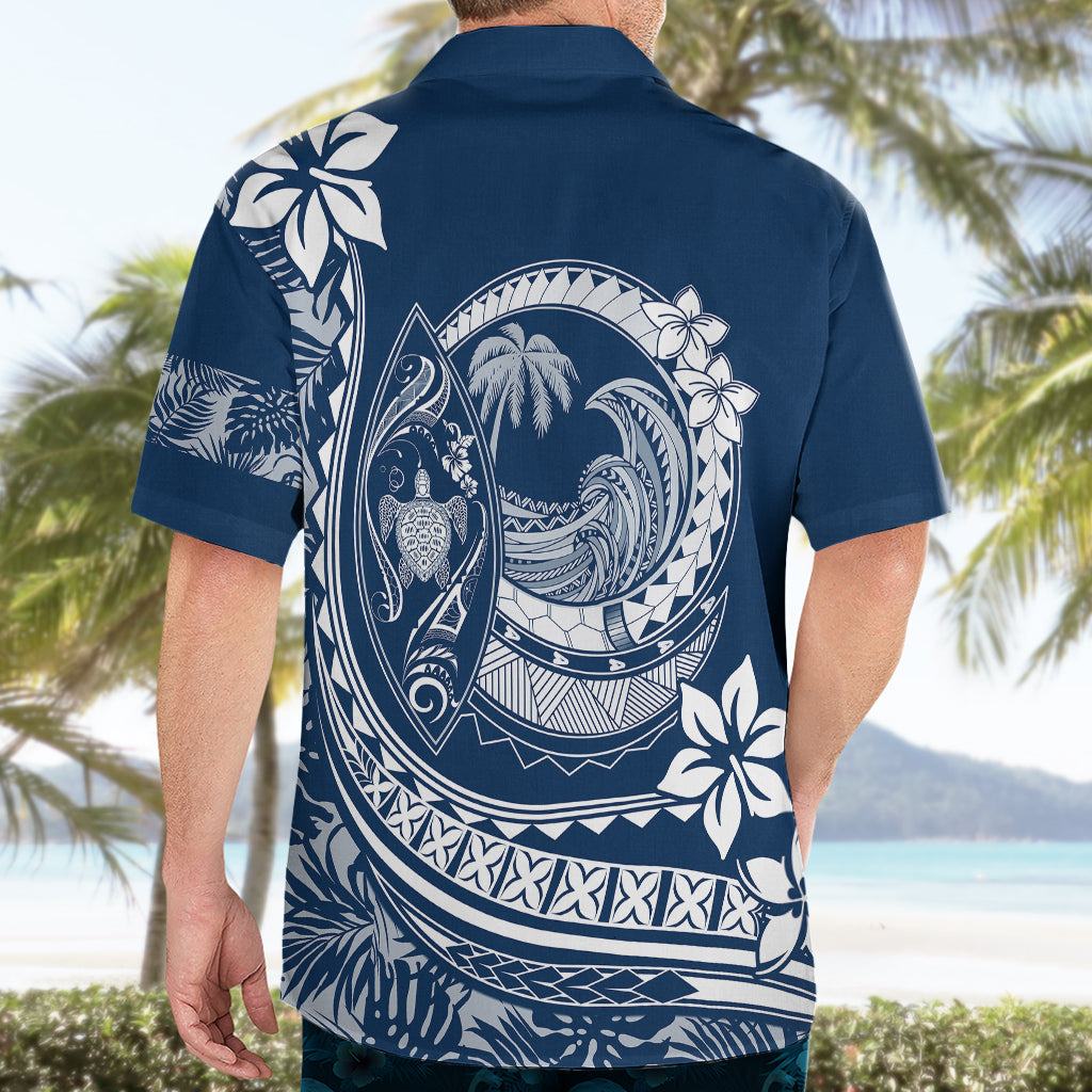 Polynesian Plumeria Hawaiian Shirt Ride The Waves - Navy Blue LT7 - Polynesian Pride