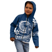 Polynesian Plumeria Kid Hoodie Ride The Waves - Navy Blue LT7 - Polynesian Pride