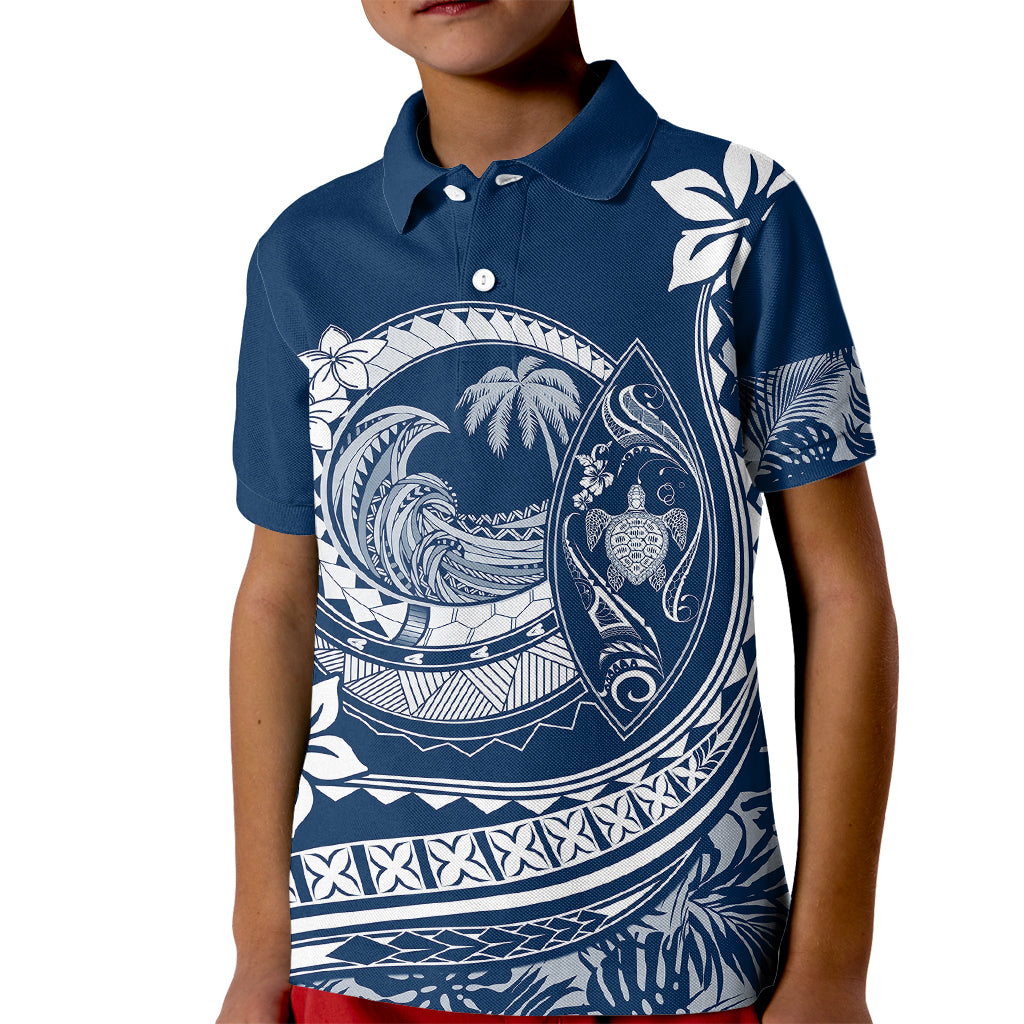 Polynesian Plumeria Kid Polo Shirt Ride The Waves - Navy Blue LT7 Kid Navy Blue - Polynesian Pride
