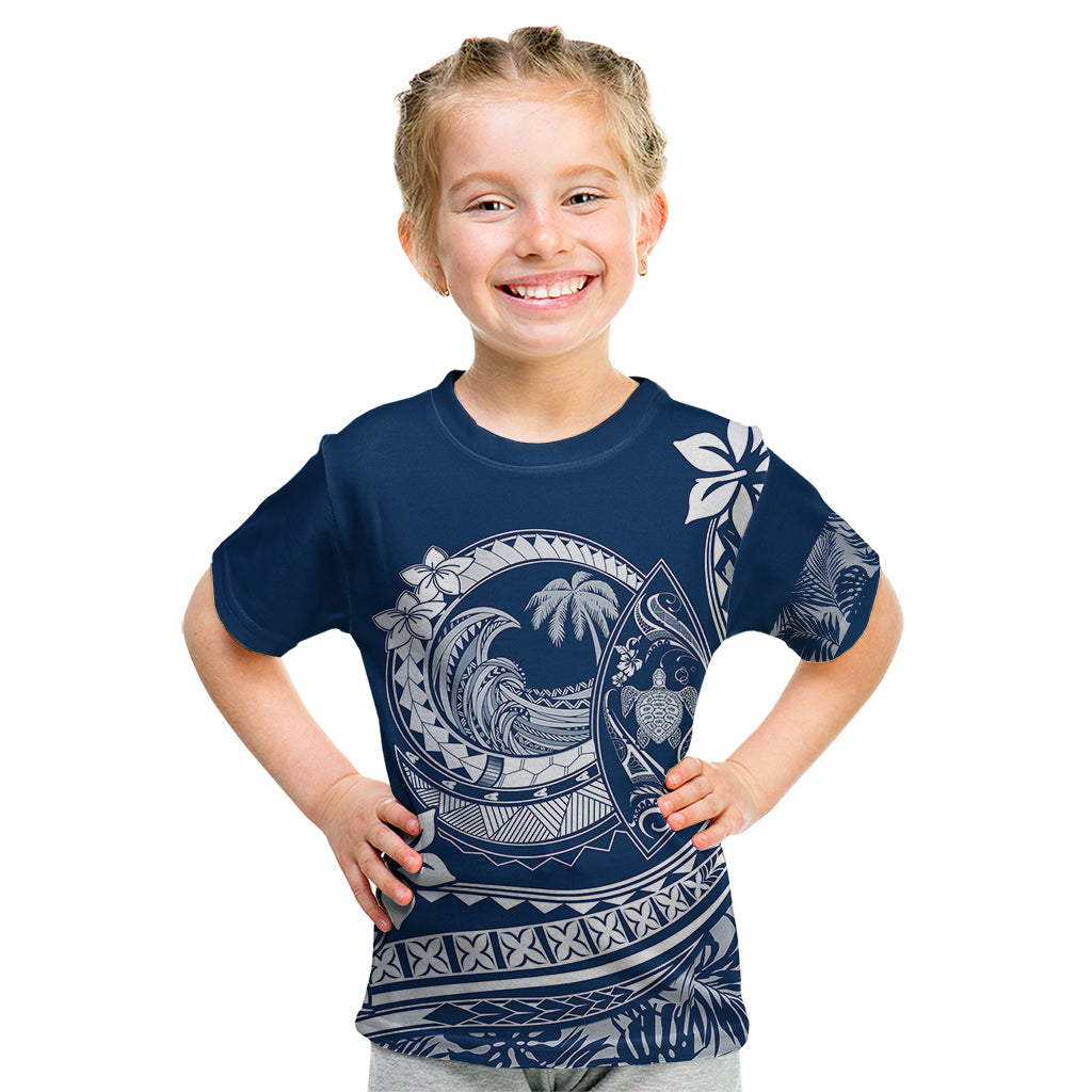 Polynesian Plumeria Kid T Shirt Ride The Waves - Navy Blue LT7 Navy Blue - Polynesian Pride