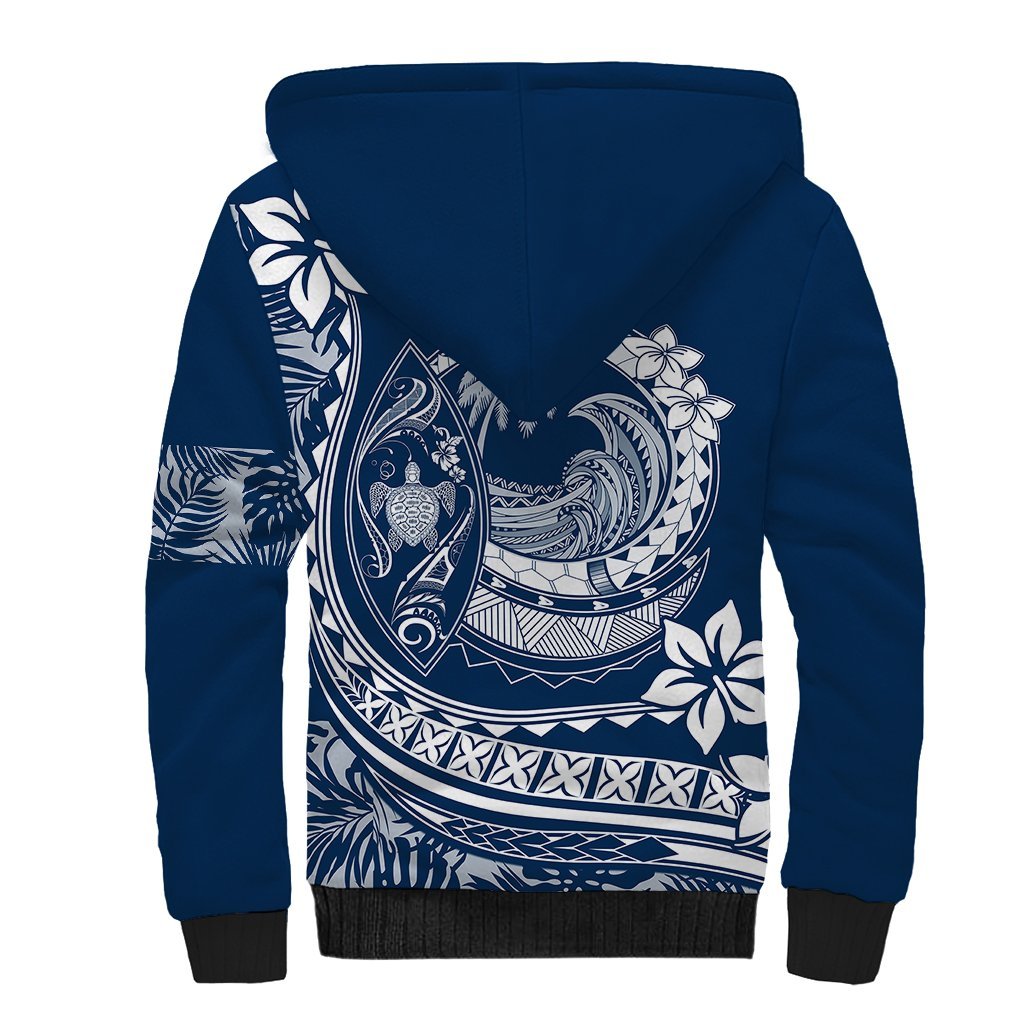 Polynesian Plumeria Sherpa Hoodie Ride The Waves - Navy Blue LT7 - Polynesian Pride