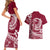 Polynesian Plumeria Couples Matching Short Sleeve Bodycon Dress and Hawaiian Shirt Ride The Waves - Burgundy LT7 - Polynesian Pride