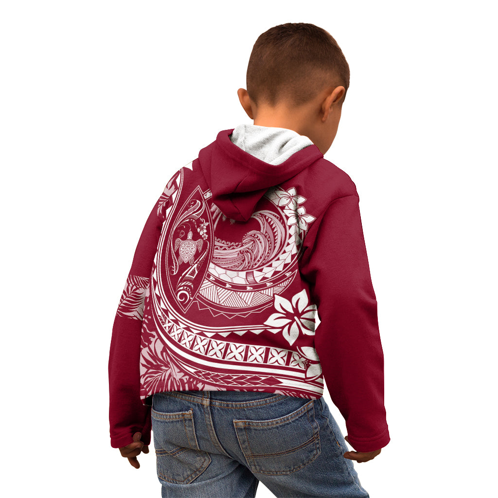 Polynesian Plumeria Kid Hoodie Ride The Waves - Burgundy LT7 - Polynesian Pride