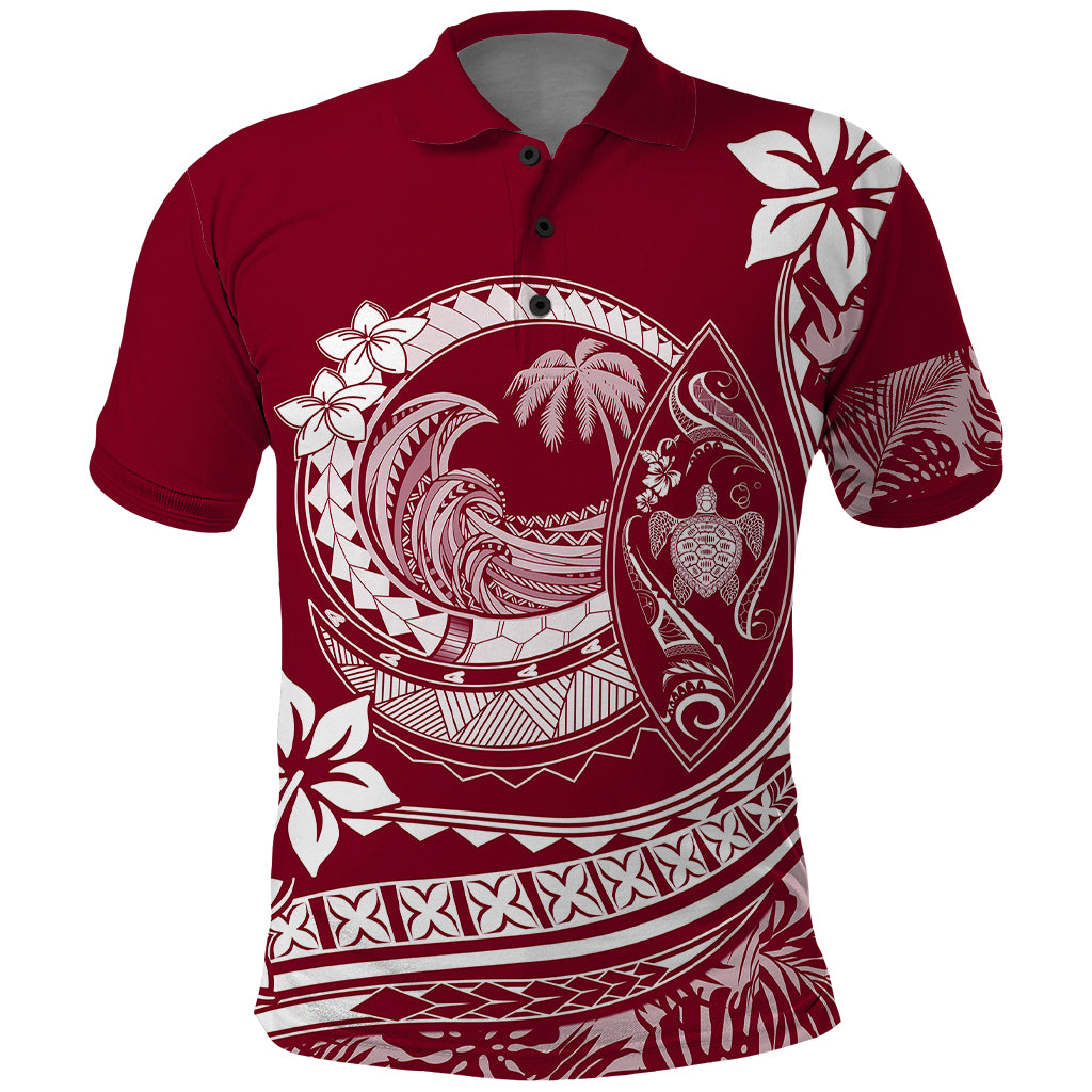 Polynesian Plumeria Polo Shirt Ride The Waves Burgundy LT7 Burgundy - Polynesian Pride