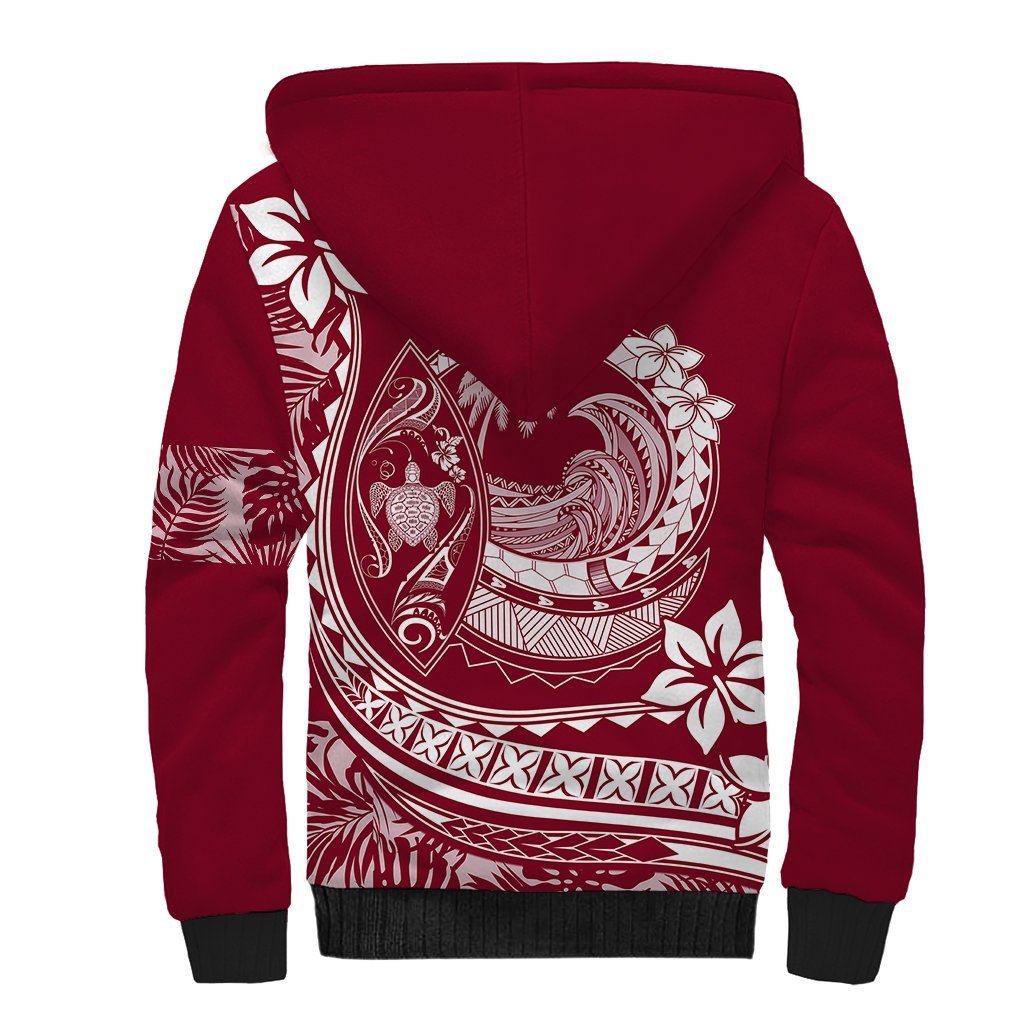 Polynesian Plumeria Sherpa Hoodie Ride The Waves - Burgundy LT7 - Polynesian Pride