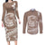 Polynesian Plumeria Couples Matching Long Sleeve Bodycon Dress and Long Sleeve Button Shirts Ride The Waves - Beige LT7 Beige - Polynesian Pride