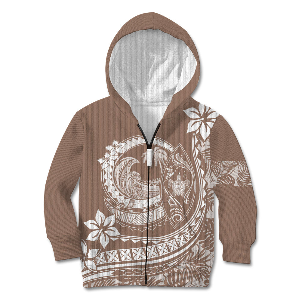 Polynesian Plumeria Kid Hoodie Ride The Waves - Beige LT7 Zip Hoodie Beige - Polynesian Pride