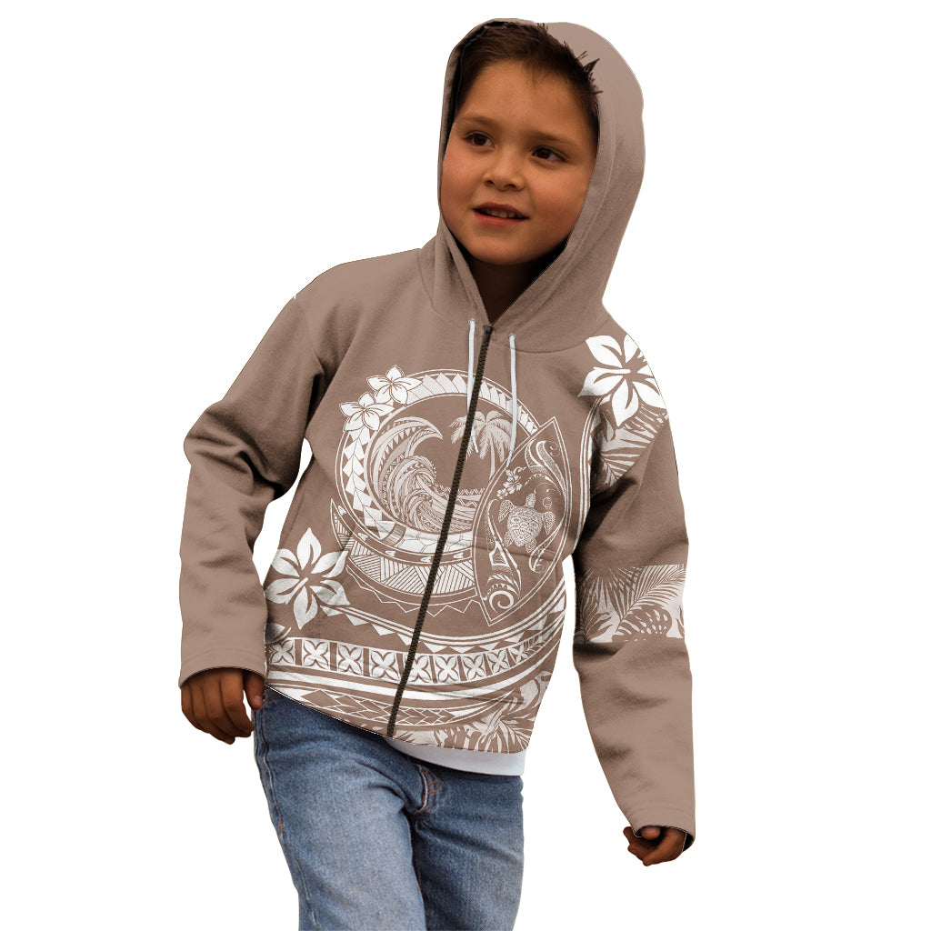 Polynesian Plumeria Kid Hoodie Ride The Waves - Beige LT7 - Polynesian Pride
