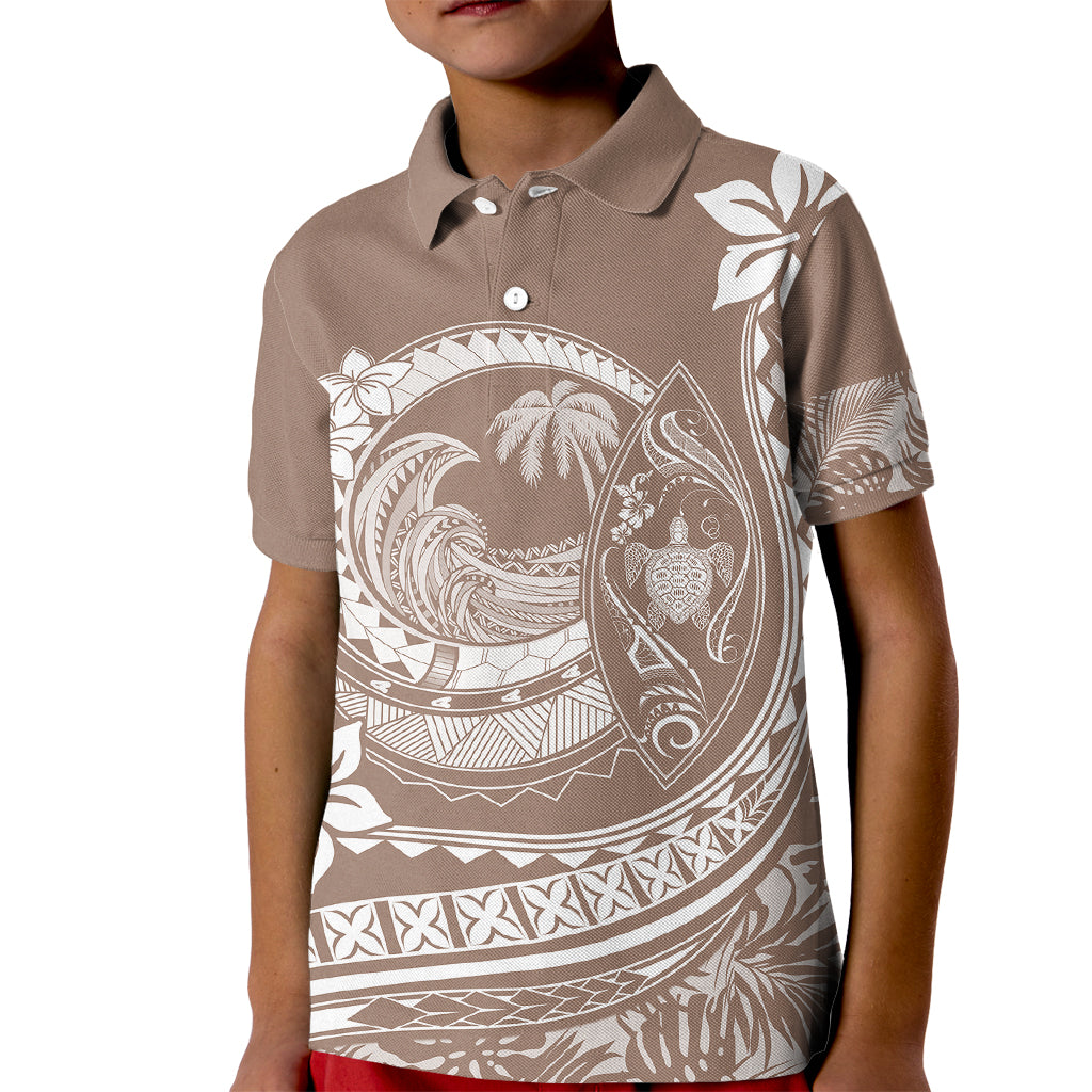 Polynesian Plumeria Kid Polo Shirt Ride The Waves - Beige LT7 Kid Beige - Polynesian Pride