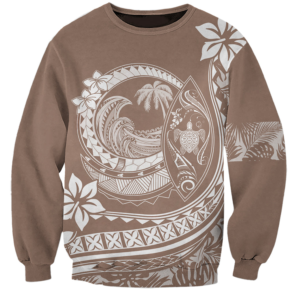 Polynesian Plumeria Sweatshirt Ride The Waves - Beige LT7 Unisex Beige - Polynesian Pride