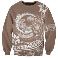 Polynesian Plumeria Sweatshirt Ride The Waves - Beige LT7 Unisex Beige - Polynesian Pride