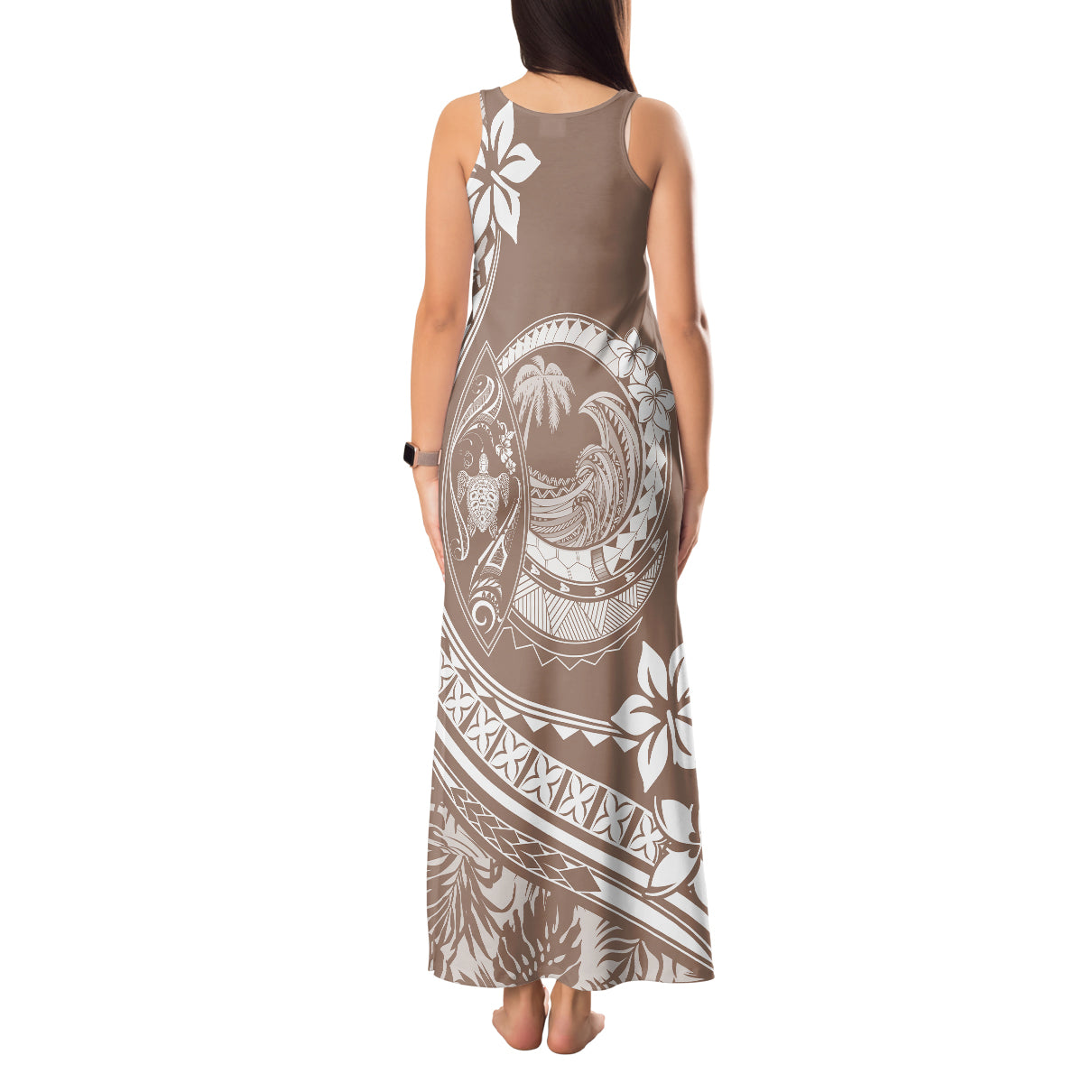 Polynesian Plumeria Tank Maxi Dress Ride The Waves - Beige LT7 - Polynesian Pride