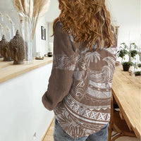 Polynesian Plumeria Women Casual Shirt Ride The Waves - Beige LT7 - Polynesian Pride