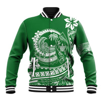 Polynesian Plumeria Baseball Jacket Ride The Waves - Green LT7 Unisex Green - Polynesian Pride