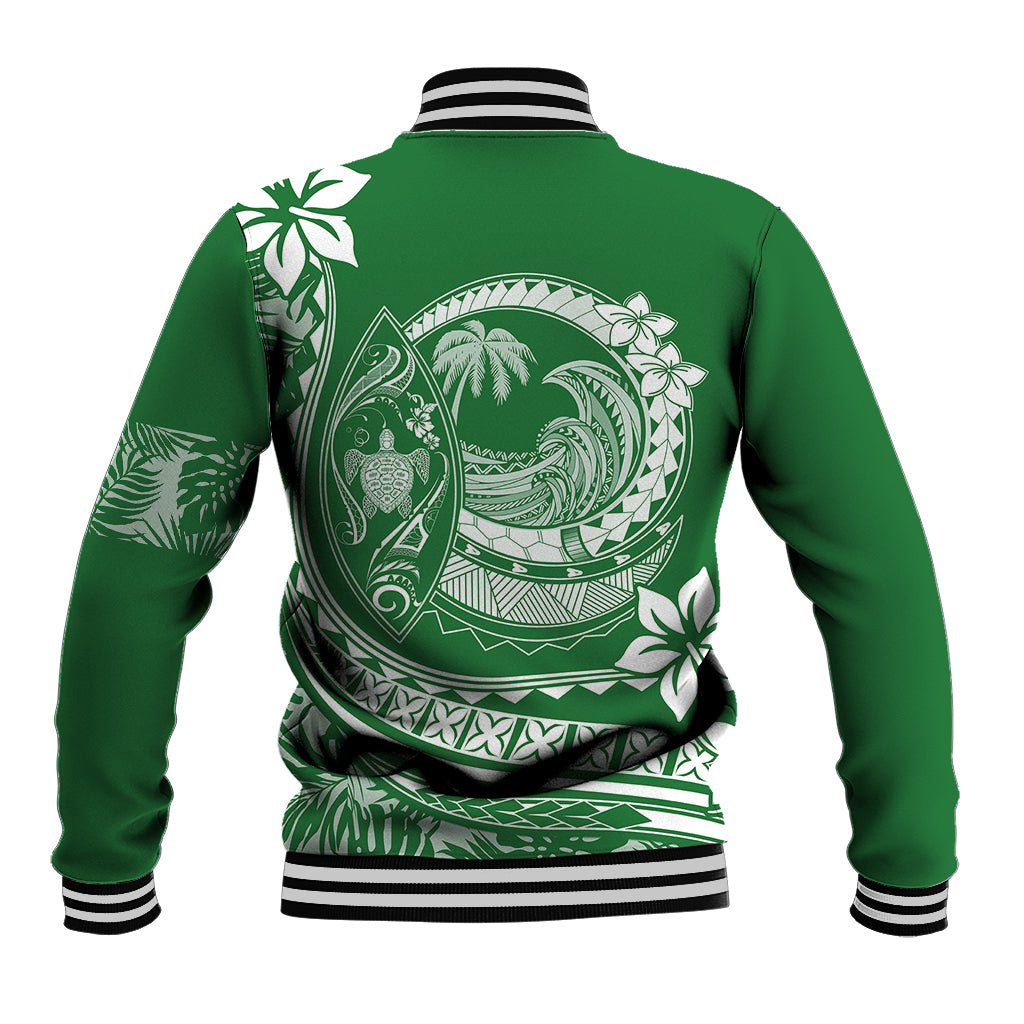 Polynesian Plumeria Baseball Jacket Ride The Waves - Green LT7 - Polynesian Pride
