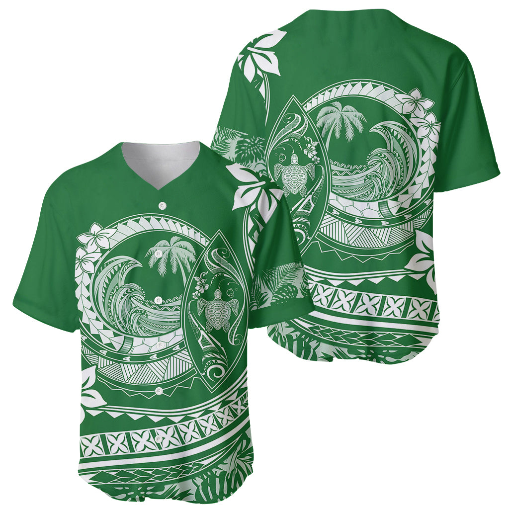 Polynesian Plumeria Baseball Jersey Ride The Waves - Green LT7 - Polynesian Pride