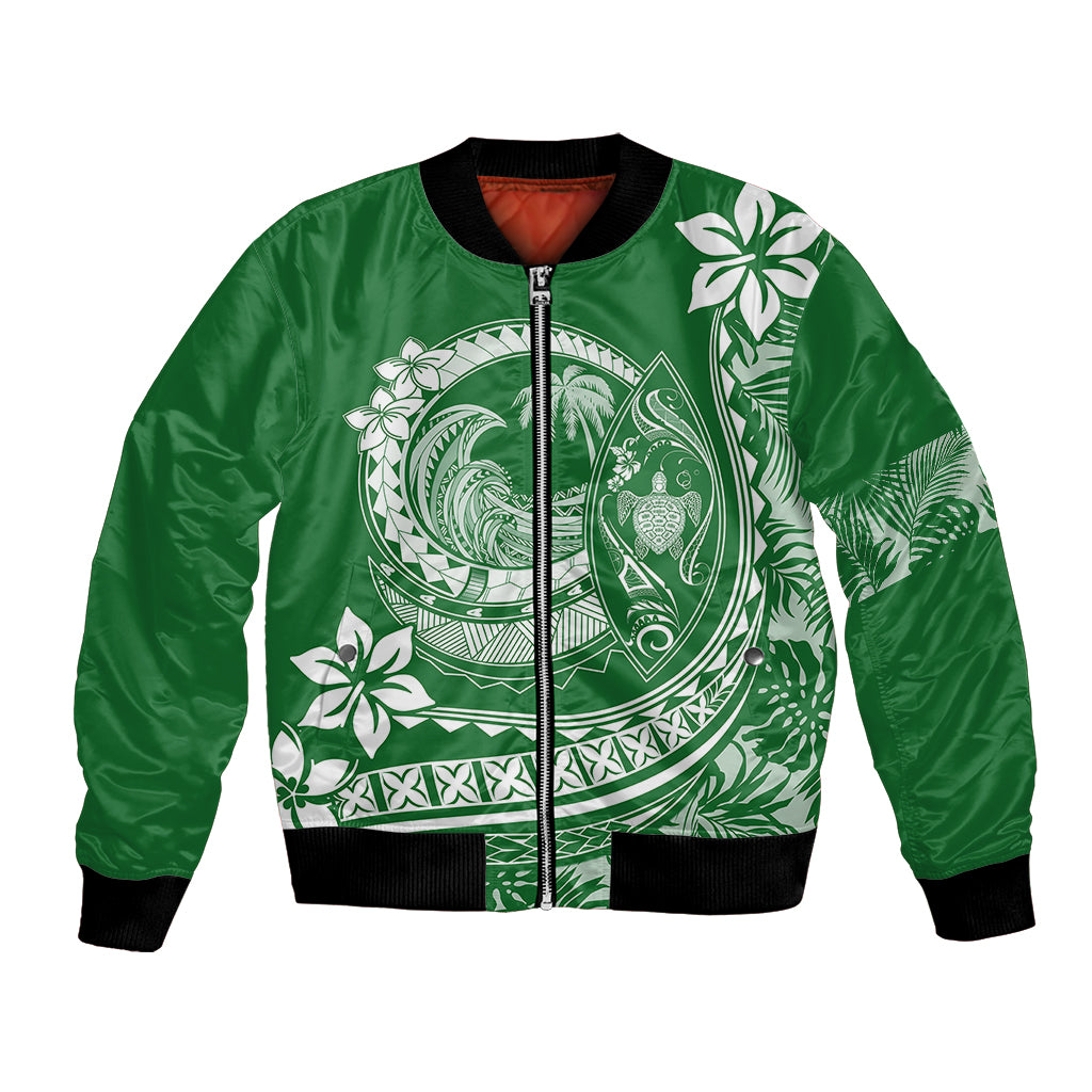 Polynesian Plumeria Bomber Jacket Ride The Waves - Green LT7 Unisex Green - Polynesian Pride