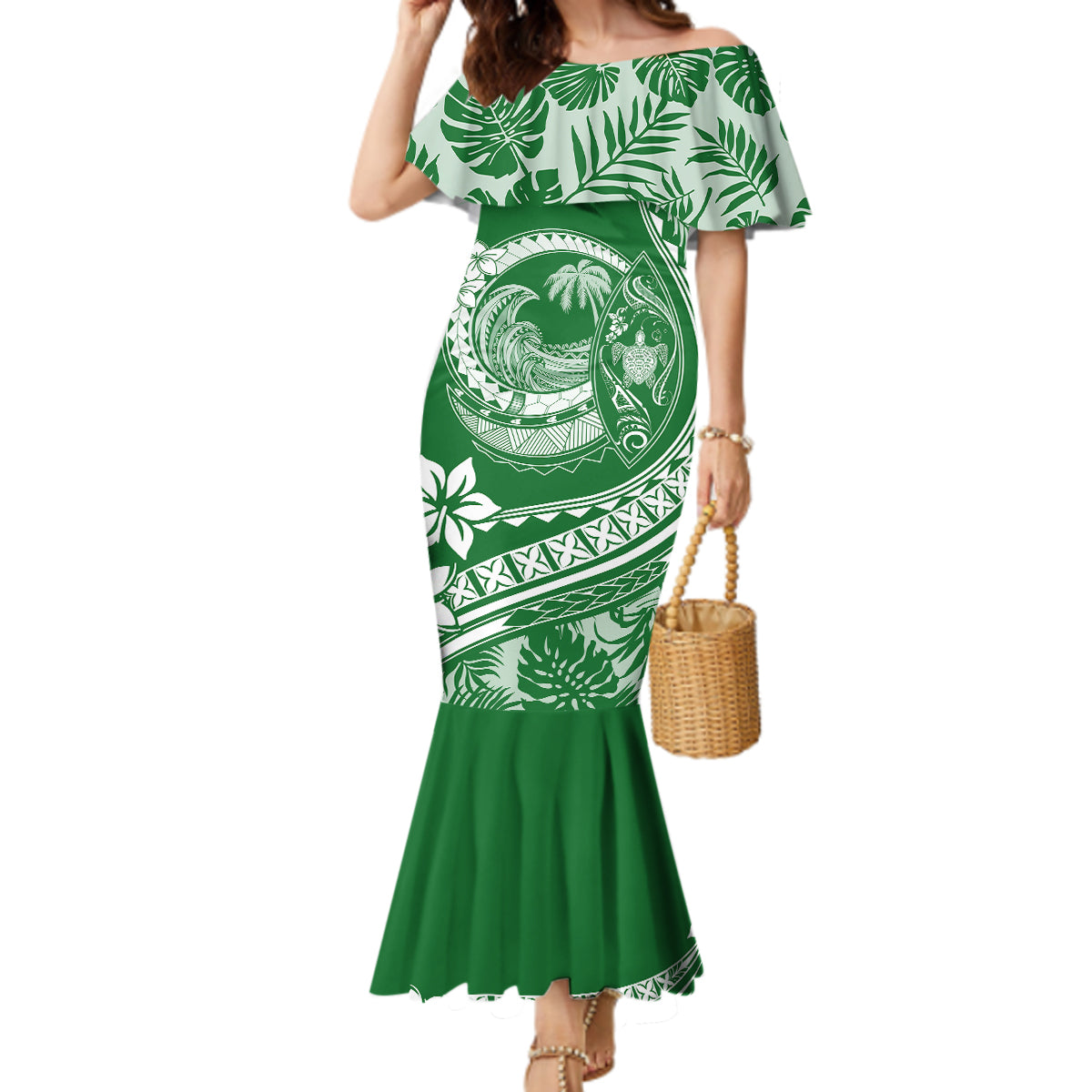 Polynesian Plumeria Mermaid Dress Ride The Waves - Green LT7 Women Green - Polynesian Pride