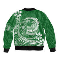 Polynesian Plumeria Sleeve Zip Bomber Jacket Ride The Waves - Green LT7 - Polynesian Pride