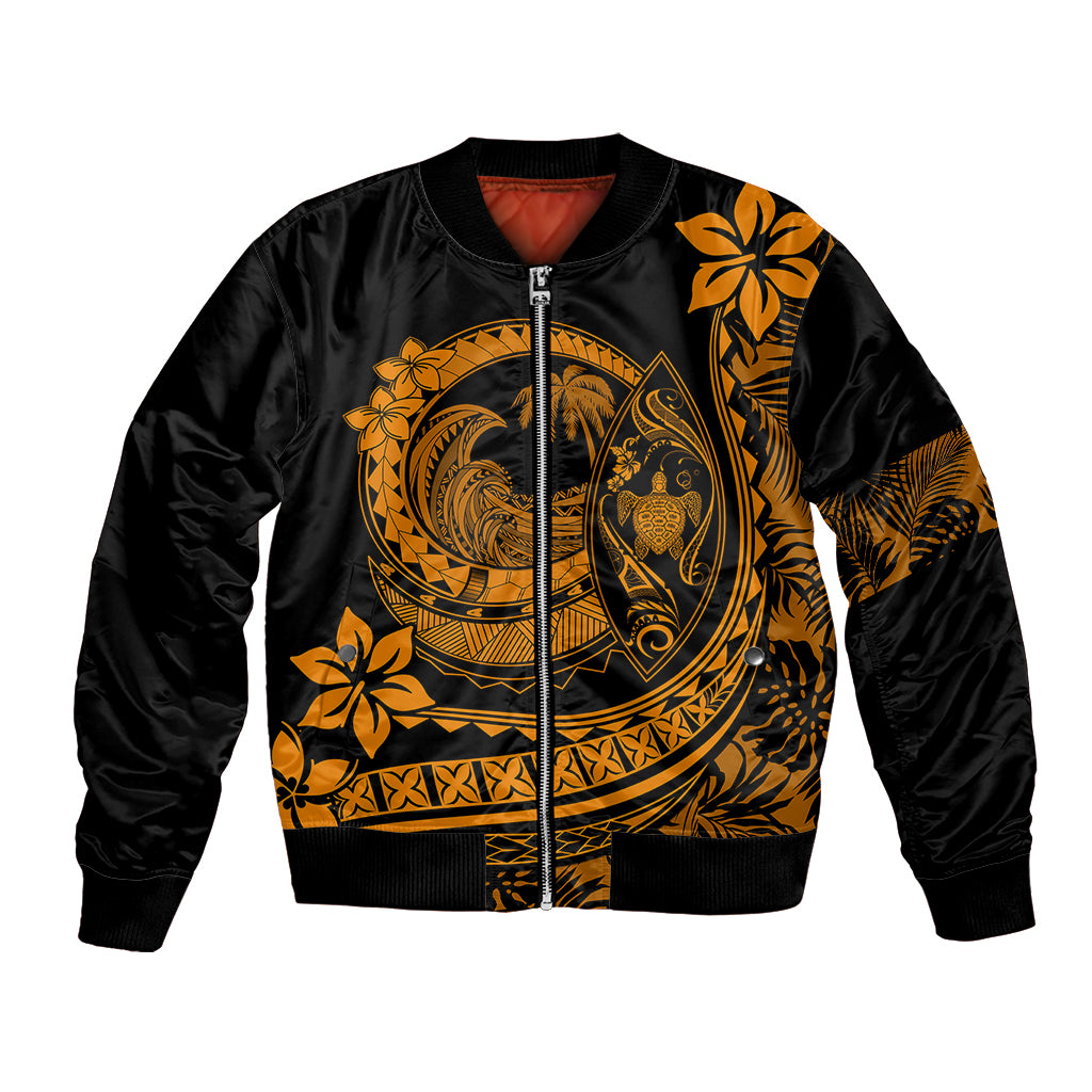 Polynesian Plumeria Bomber Jacket Ride The Waves - Orange LT7 Unisex Orange - Polynesian Pride