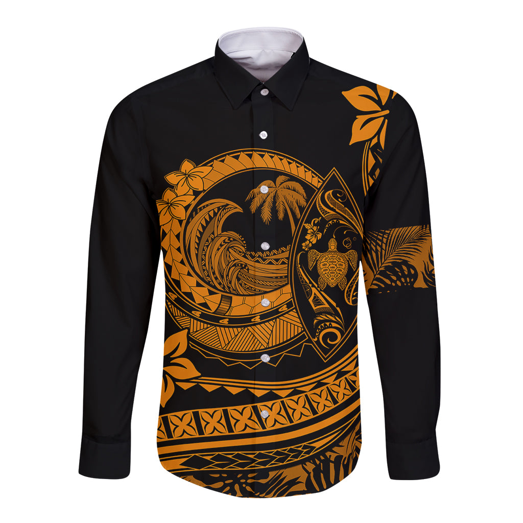 Polynesian Plumeria Long Sleeve Button Shirt Ride The Waves - Orange LT7 Unisex Orange - Polynesian Pride