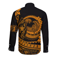 Polynesian Plumeria Long Sleeve Button Shirt Ride The Waves - Orange LT7 - Polynesian Pride