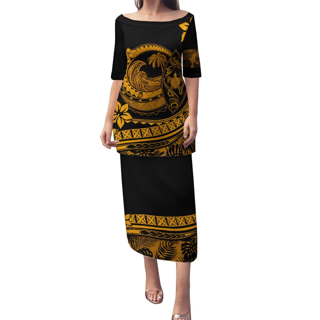 Polynesian Plumeria Puletasi Ride The Waves - Orange LT7 Long Dress Orange - Polynesian Pride
