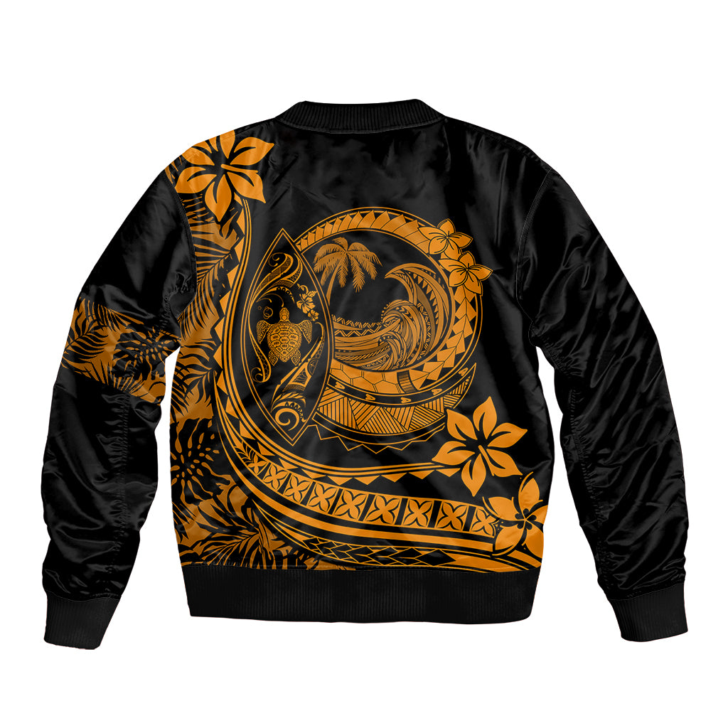 Polynesian Plumeria Sleeve Zip Bomber Jacket Ride The Waves - Orange LT7 - Polynesian Pride