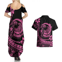Polynesian Plumeria Couples Matching Summer Maxi Dress and Hawaiian Shirt Ride The Waves - Pink LT7 - Polynesian Pride