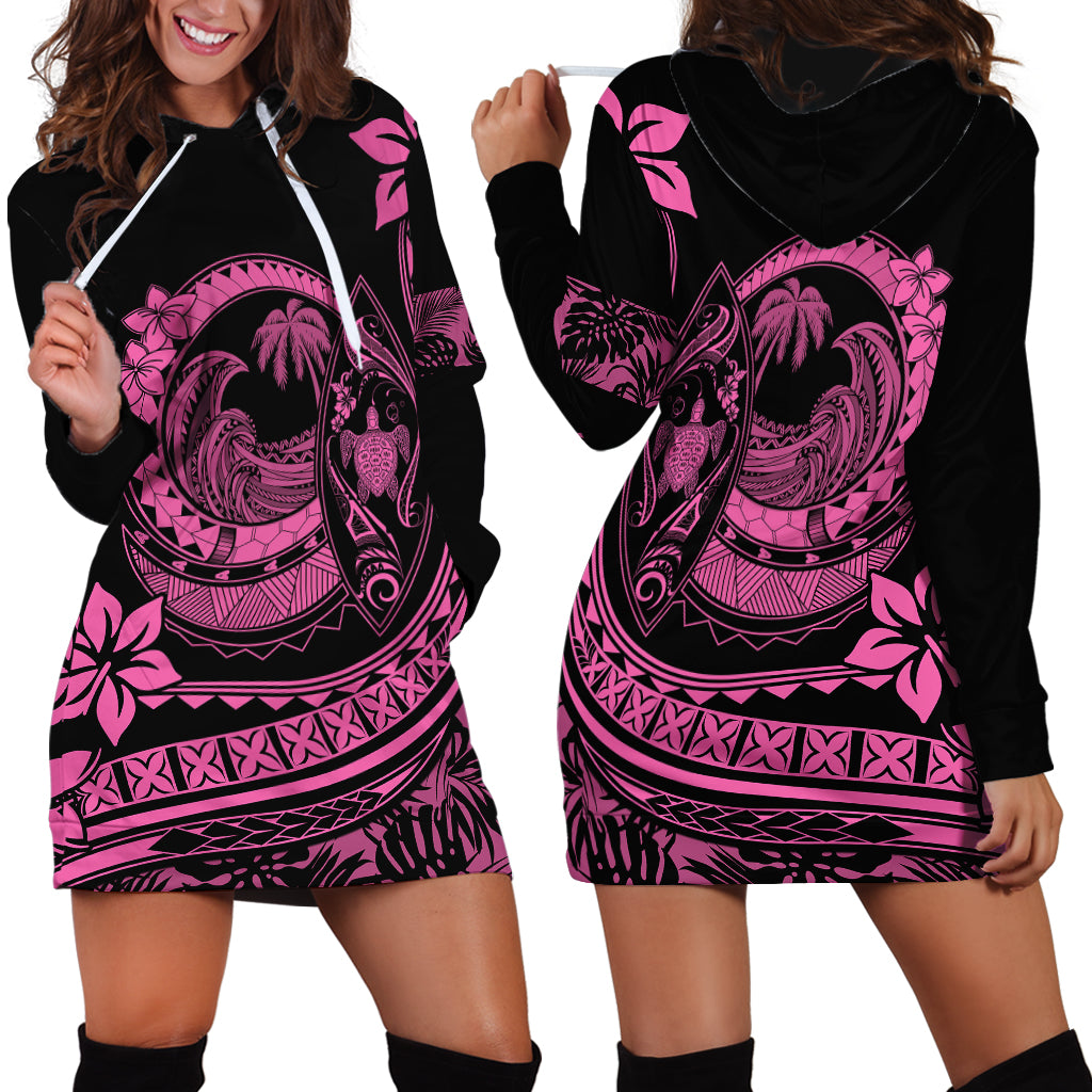 Polynesian Plumeria Hoodie Dress Ride The Waves - Pink LT7 - Polynesian Pride