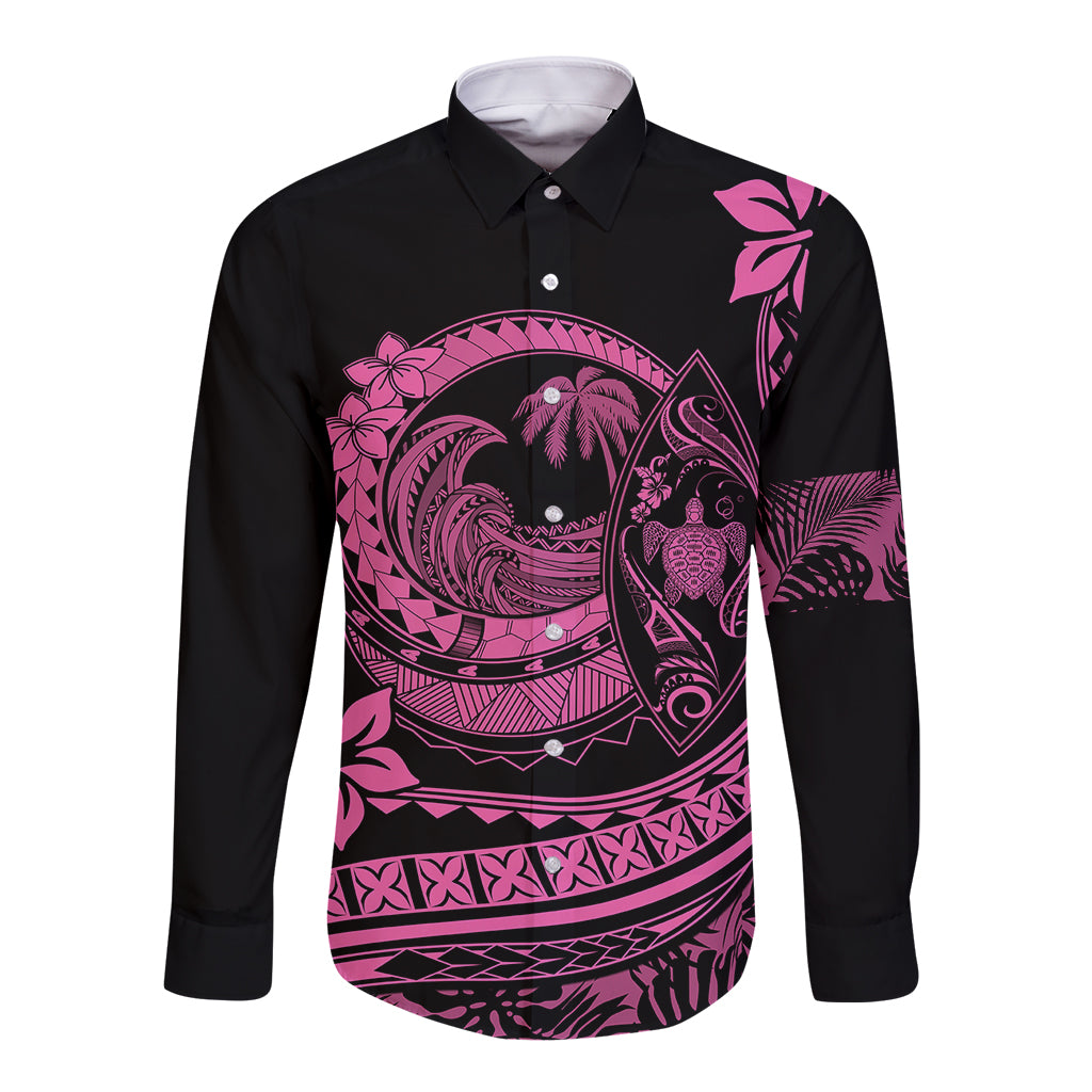 Polynesian Plumeria Long Sleeve Button Shirt Ride The Waves - Pink LT7 Unisex Pink - Polynesian Pride