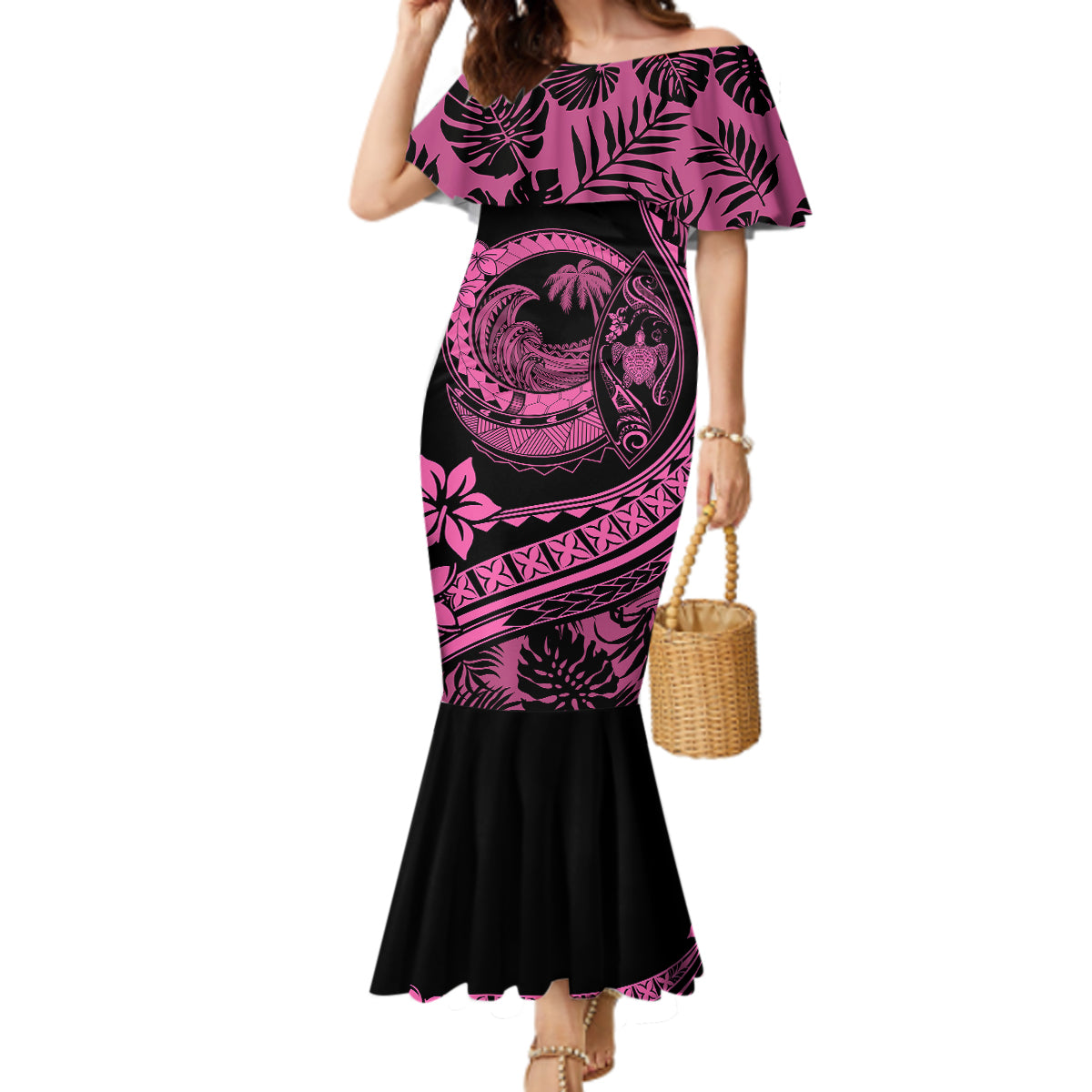 Polynesian Plumeria Mermaid Dress Ride The Waves - Pink LT7 Women Pink - Polynesian Pride