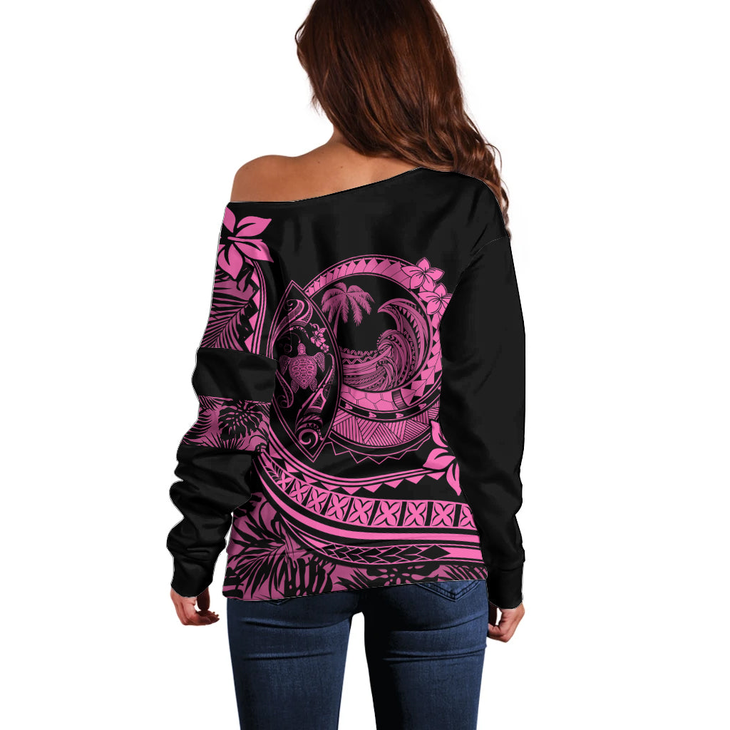 Polynesian Plumeria Off Shoulder Sweater Ride The Waves - Pink LT7 - Polynesian Pride