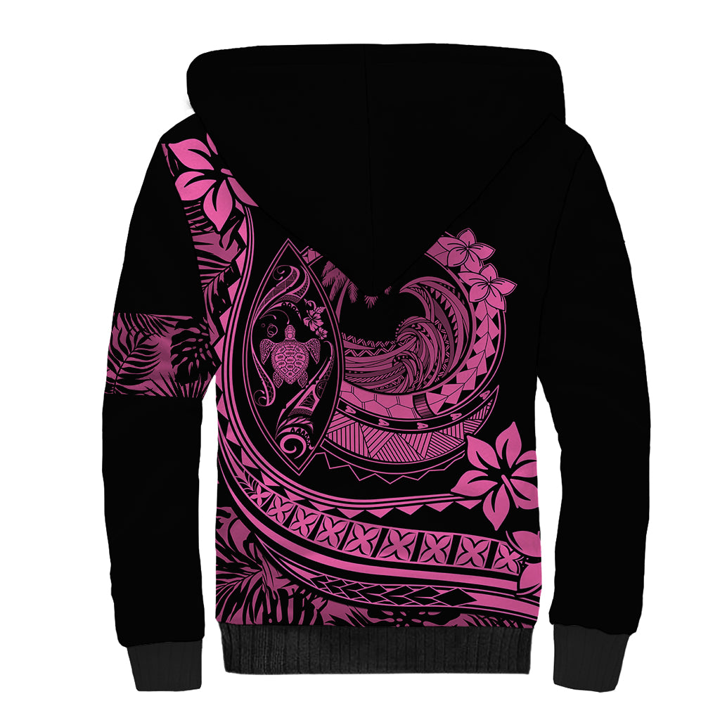 Polynesian Plumeria Sherpa Hoodie Ride The Waves - Pink LT7 - Polynesian Pride